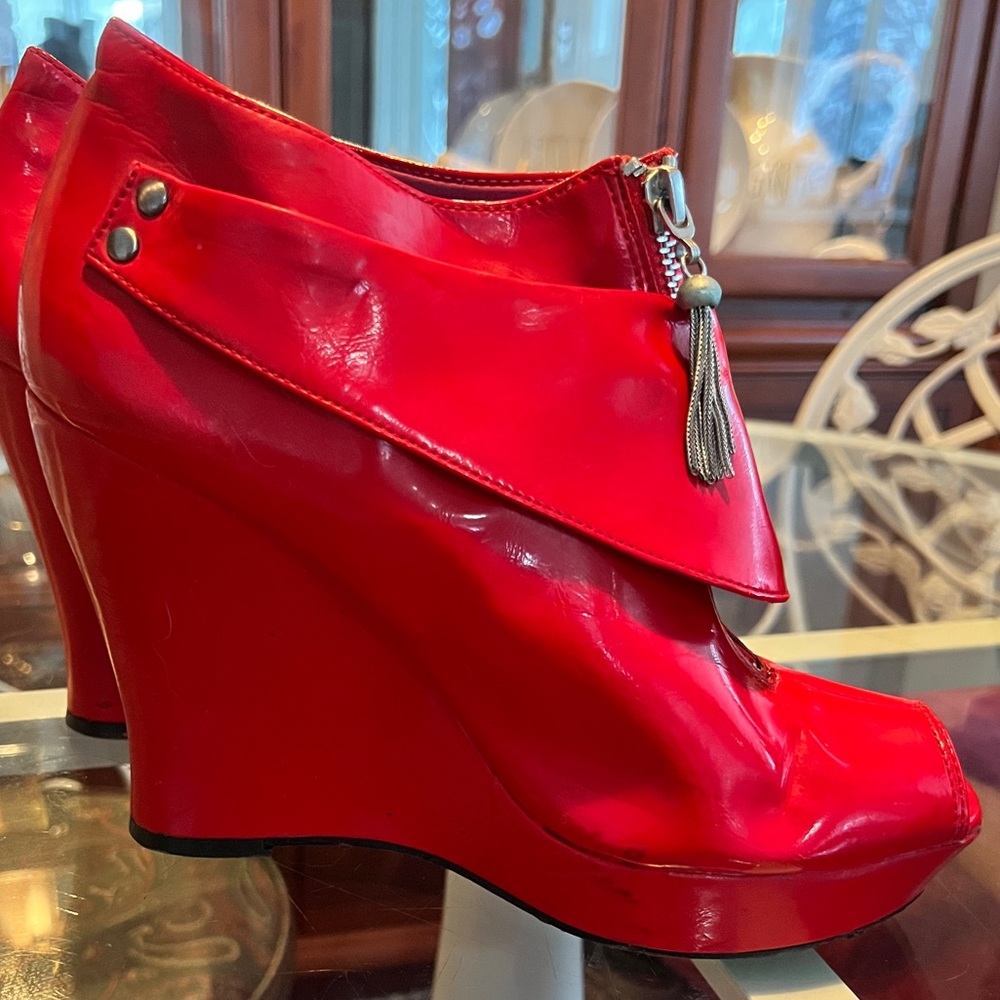 Candy Apple Red Peep-Toe Ankle booties
